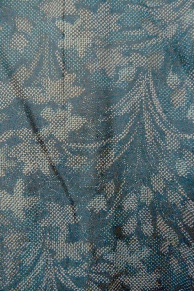 Photo5: O1002J Vintage Japanese kimono Dark Grayish Light Blue TSUMUGI pongee for women / Silk. Flower (Grade D) (5)