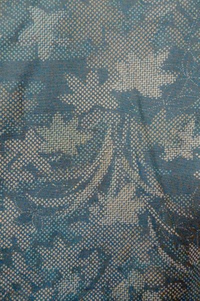 Photo6: O1002J Vintage Japanese kimono Dark Grayish Light Blue TSUMUGI pongee for women / Silk. Flower (Grade D) (6)