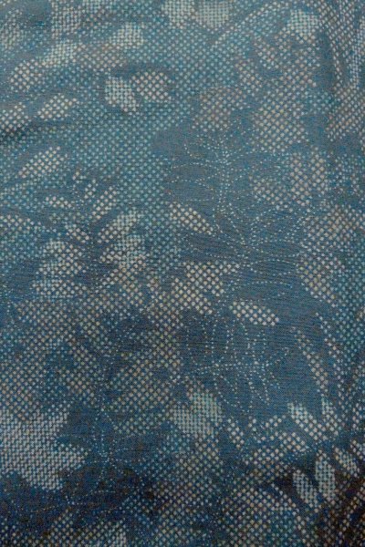 Photo7: O1002J Vintage Japanese kimono Dark Grayish Light Blue TSUMUGI pongee for women / Silk. Flower (Grade D) (7)