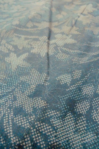 Photo8: O1002J Vintage Japanese kimono Dark Grayish Light Blue TSUMUGI pongee for women / Silk. Flower (Grade D) (8)