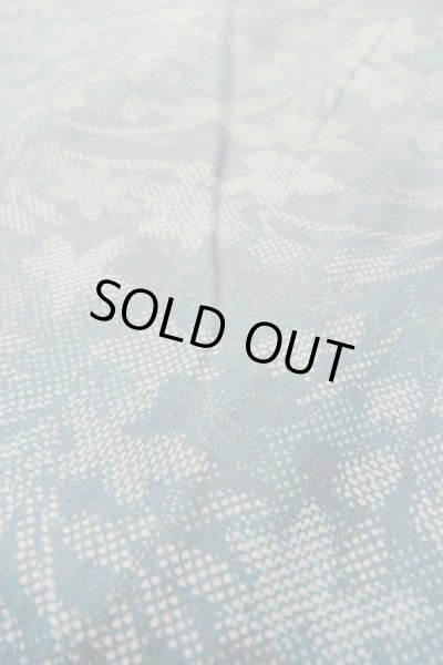 Photo8: O1002J Vintage Japanese kimono Dark Grayish Light Blue TSUMUGI pongee for women / Silk. Flower (Grade D) (8)