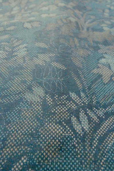 Photo9: O1002J Vintage Japanese kimono Dark Grayish Light Blue TSUMUGI pongee for women / Silk. Flower (Grade D) (9)