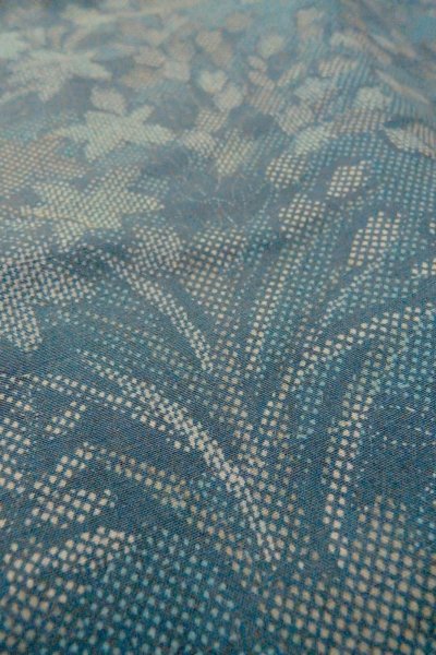 Photo10: O1002J Vintage Japanese kimono Dark Grayish Light Blue TSUMUGI pongee for women / Silk. Flower (Grade D) (10)