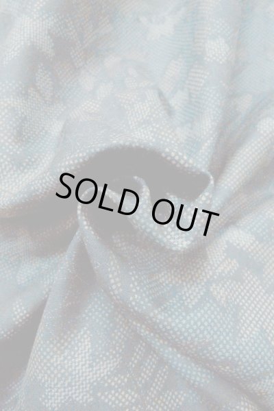 Photo11: O1002J Vintage Japanese kimono Dark Grayish Light Blue TSUMUGI pongee for women / Silk. Flower (Grade D) (11)