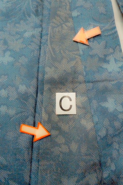 Photo16: O1002J Vintage Japanese kimono Dark Grayish Light Blue TSUMUGI pongee for women / Silk. Flower (Grade D) (16)