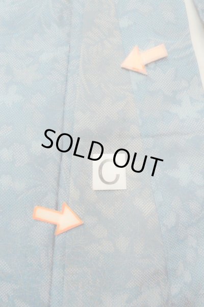 Photo16: O1002J Vintage Japanese kimono Dark Grayish Light Blue TSUMUGI pongee for women / Silk. Flower (Grade D) (16)