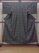 Photo1: Mint O1002K Vintage Japanese kimono Black TSUMUGI pongee for women / Silk. Chinz pattern (Grade A) (1)