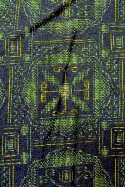 Photo7: Mint O1002K Vintage Japanese kimono Black TSUMUGI pongee for women / Silk. Chinz pattern (Grade A) (7)