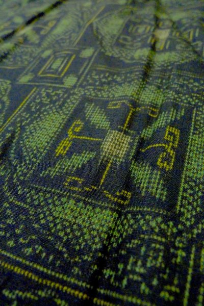 Photo8: Mint O1002K Vintage Japanese kimono Black TSUMUGI pongee for women / Silk. Chinz pattern (Grade A) (8)