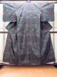 Photo1: Mint O1002L Vintage Japanese kimono Dark Multi Color TSUMUGI pongee for women / Silk. Peony (Grade A) (1)