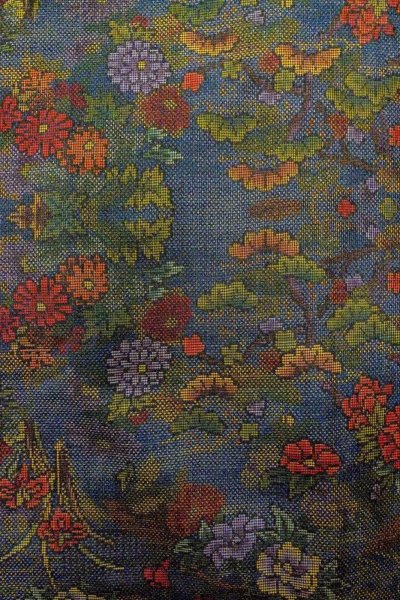 Photo3: Mint O1002L Vintage Japanese kimono Dark Multi Color TSUMUGI pongee for women / Silk. Peony (Grade A) (3)