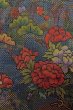 Photo5: Mint O1002L Vintage Japanese kimono Dark Multi Color TSUMUGI pongee for women / Silk. Peony (Grade A) (5)