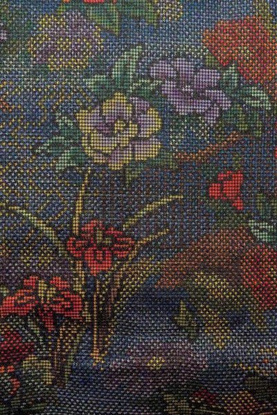 Photo7: Mint O1002L Vintage Japanese kimono Dark Multi Color TSUMUGI pongee for women / Silk. Peony (Grade A) (7)