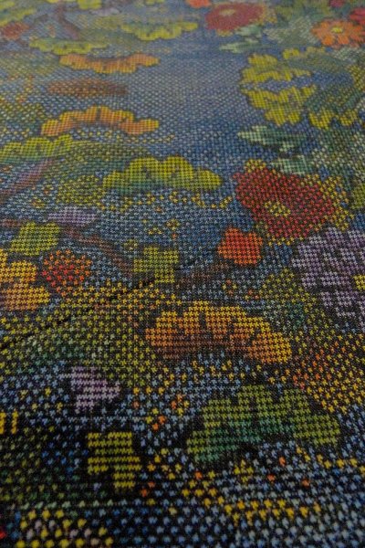 Photo9: Mint O1002L Vintage Japanese kimono Dark Multi Color TSUMUGI pongee for women / Silk. Peony (Grade A) (9)