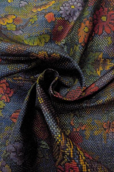 Photo11: Mint O1002L Vintage Japanese kimono Dark Multi Color TSUMUGI pongee for women / Silk. Peony (Grade A) (11)