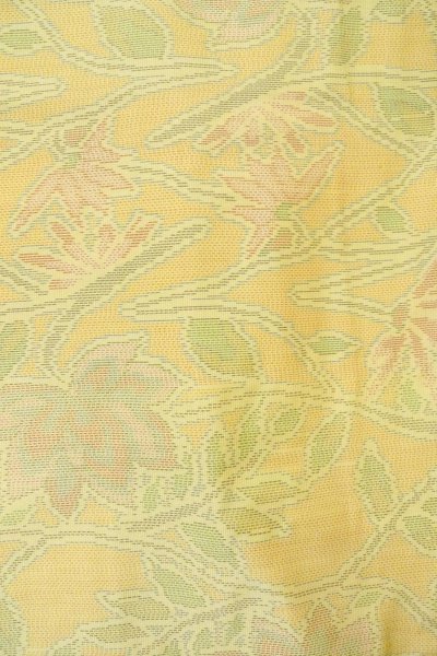 Photo4: Mint O1002M Vintage Japanese kimono Pale Yellow TSUMUGI pongee for women / Silk. Flower (Grade A) (4)