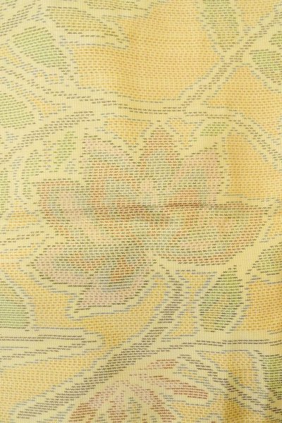Photo6: Mint O1002M Vintage Japanese kimono Pale Yellow TSUMUGI pongee for women / Silk. Flower (Grade A) (6)