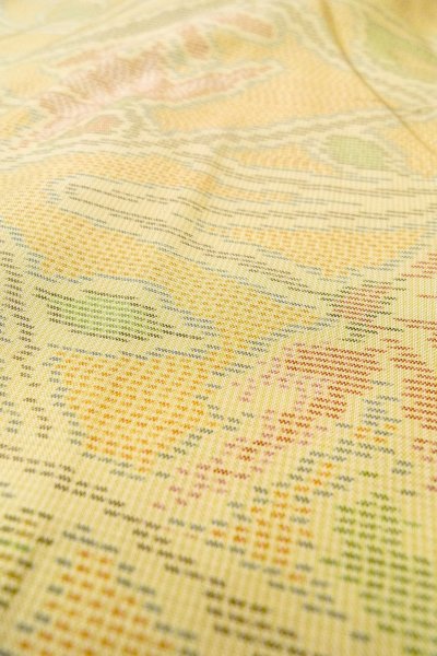 Photo8: Mint O1002M Vintage Japanese kimono Pale Yellow TSUMUGI pongee for women / Silk. Flower (Grade A) (8)