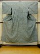 Photo1: O1002N Vintage Japanese kimono Pale Gray TSUMUGI pongee for women / Silk. Leaf (Grade C) (1)