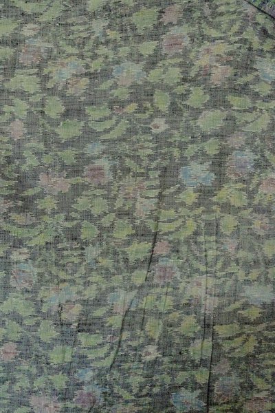 Photo3: O1002N Vintage Japanese kimono Pale Gray TSUMUGI pongee for women / Silk. Leaf (Grade C) (3)