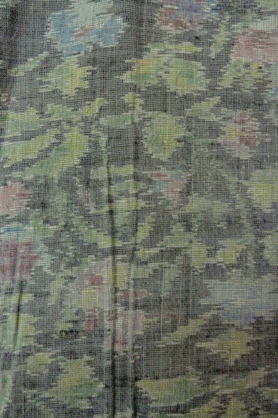 Photo5: O1002N Vintage Japanese kimono Pale Gray TSUMUGI pongee for women / Silk. Leaf (Grade C) (5)