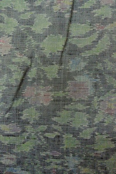 Photo6: O1002N Vintage Japanese kimono Pale Gray TSUMUGI pongee for women / Silk. Leaf (Grade C) (6)