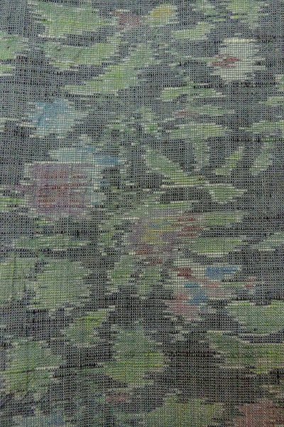 Photo7: O1002N Vintage Japanese kimono Pale Gray TSUMUGI pongee for women / Silk. Leaf (Grade C) (7)