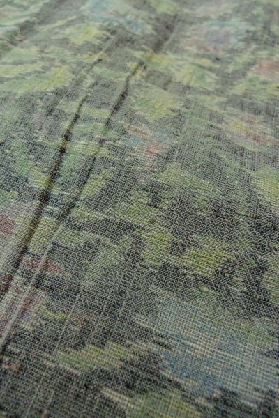 Photo8: O1002N Vintage Japanese kimono Pale Gray TSUMUGI pongee for women / Silk. Leaf (Grade C) (8)