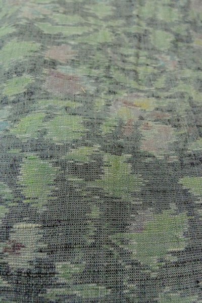 Photo9: O1002N Vintage Japanese kimono Pale Gray TSUMUGI pongee for women / Silk. Leaf (Grade C) (9)