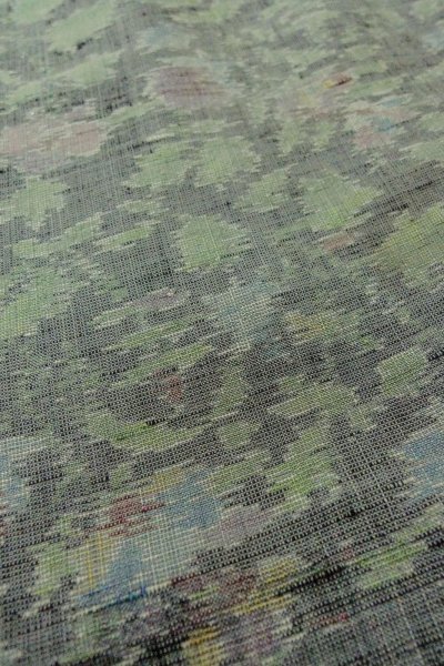 Photo10: O1002N Vintage Japanese kimono Pale Gray TSUMUGI pongee for women / Silk. Leaf (Grade C) (10)