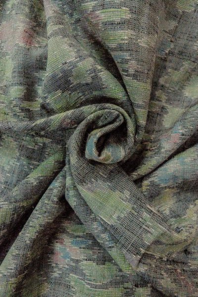 Photo11: O1002N Vintage Japanese kimono Pale Gray TSUMUGI pongee for women / Silk. Leaf (Grade C) (11)