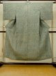 Photo1: O1002O Vintage Japanese kimono Grayish Green TSUMUGI pongee for women / Linen. Chinz pattern (Grade D) (1)