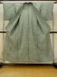 Photo2: O1002O Vintage Japanese kimono Grayish Green TSUMUGI pongee for women / Linen. Chinz pattern (Grade D) (2)
