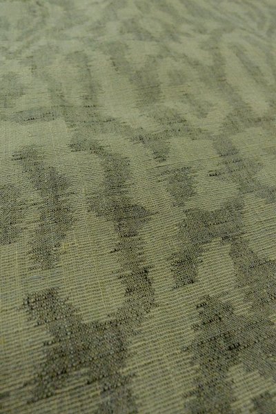 Photo10: O1002O Vintage Japanese kimono Grayish Green TSUMUGI pongee for women / Linen. Chinz pattern (Grade D) (10)