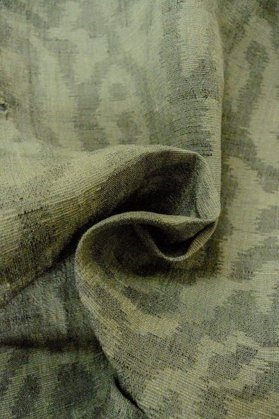 Photo12: O1002O Vintage Japanese kimono Grayish Green TSUMUGI pongee for women / Linen. Chinz pattern (Grade D) (12)