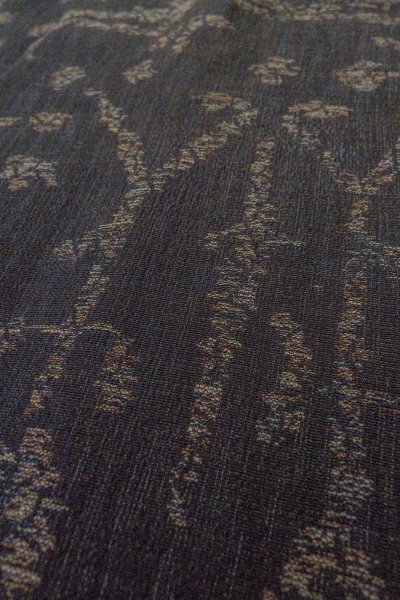 Photo8: O1002P Vintage Japanese kimono Black ORI woven for women / Silk. Chinese flower, The lining has holes or rips. (Grade B) (8)