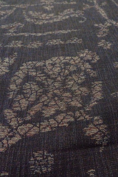 Photo9: O1002P Vintage Japanese kimono Black ORI woven for women / Silk. Chinese flower, The lining has holes or rips. (Grade B) (9)