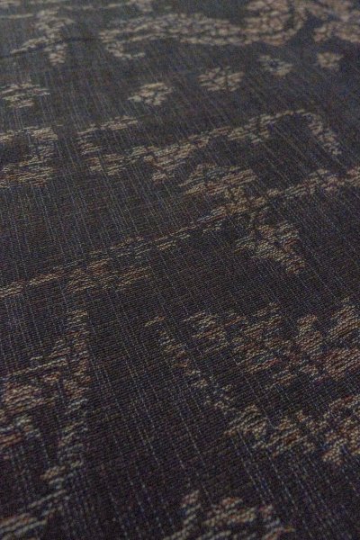 Photo10: O1002P Vintage Japanese kimono Black ORI woven for women / Silk. Chinese flower, The lining has holes or rips. (Grade B) (10)