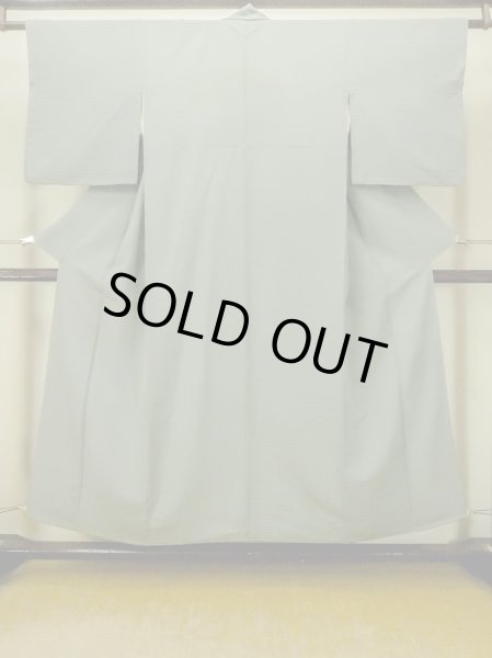 Photo1: O1002S Vintage Japanese kimono Light Grayish Green IROMUJI plain colored for women / Silk., There are some patterns on the lining. (Grade C) (1)