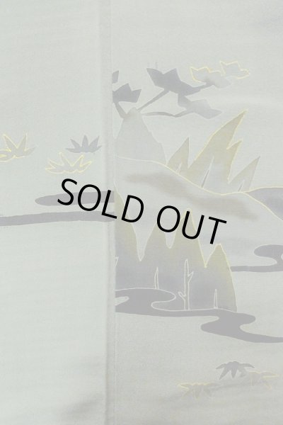 Photo14: O1002S Vintage Japanese kimono Light Grayish Green IROMUJI plain colored for women / Silk., There are some patterns on the lining. (Grade C) (14)