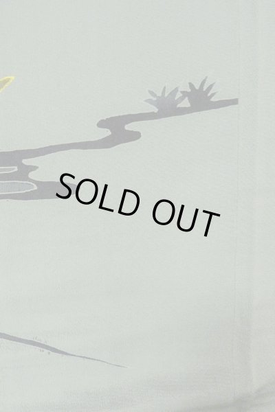 Photo15: O1002S Vintage Japanese kimono Light Grayish Green IROMUJI plain colored for women / Silk., There are some patterns on the lining. (Grade C) (15)