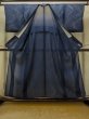 Photo2: O1002U Vintage Japanese kimono Dark Indigo Blue HITOE unlined for women / Silk. Abstract pattern, Japanese killifish pattern (Grade C) (2)