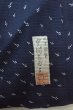 Photo5: O1002U Vintage Japanese kimono Dark Indigo Blue HITOE unlined for women / Silk. Abstract pattern, Japanese killifish pattern (Grade C) (5)