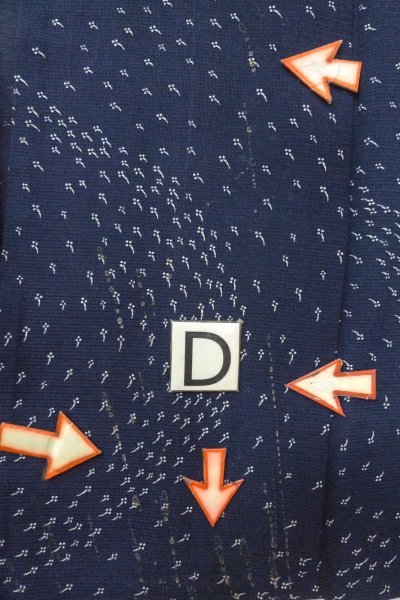 Photo18: O1002U Vintage Japanese kimono Dark Indigo Blue HITOE unlined for women / Silk. Abstract pattern, Japanese killifish pattern (Grade C) (18)