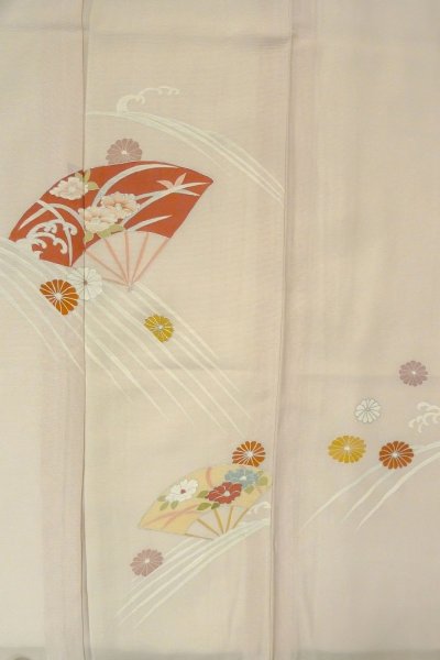 Photo3: O1002V Vintage Japanese kimono Light Grayish Pink TSUKESAGE formal for women / Silk. Chrysanthemum (Grade C) (3)