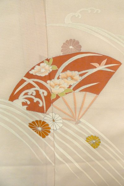 Photo5: O1002V Vintage Japanese kimono Light Grayish Pink TSUKESAGE formal for women / Silk. Chrysanthemum (Grade C) (5)