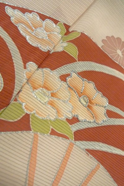 Photo9: O1002V Vintage Japanese kimono Light Grayish Pink TSUKESAGE formal for women / Silk. Chrysanthemum (Grade C) (9)