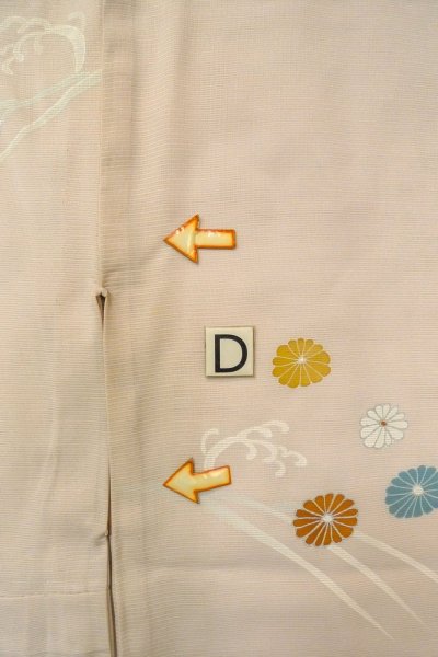 Photo18: O1002V Vintage Japanese kimono Light Grayish Pink TSUKESAGE formal for women / Silk. Chrysanthemum (Grade C) (18)