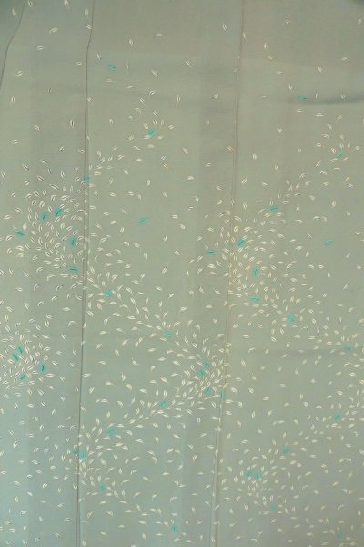 Photo3: O1002W Vintage Japanese kimono Light Grayish Light Blue TSUKESAGE formal for women / Silk. Leaf (Grade D) (3)