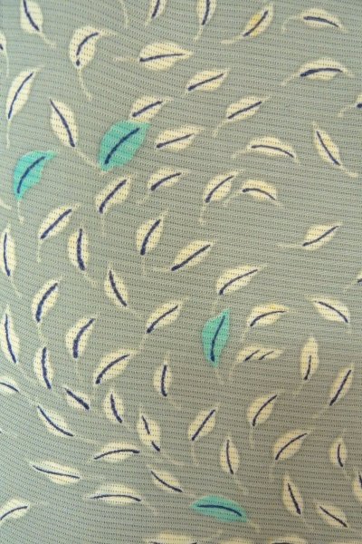 Photo6: O1002W Vintage Japanese kimono Light Grayish Light Blue TSUKESAGE formal for women / Silk. Leaf (Grade D) (6)